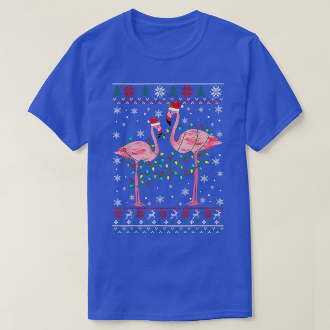Camiseta Funny Flamingo Lights Tangida Feia Fora De Natal (Frente do Design)