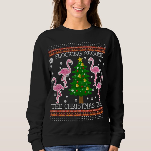 Camiseta Funny Flamingo Ugly Christmas Tree Sweater Ju (Frente)