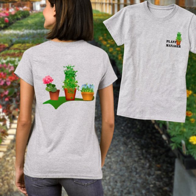 Camiseta Funny Floral Plant Manager Front and Back Design (tee shirt front pocket and back design)