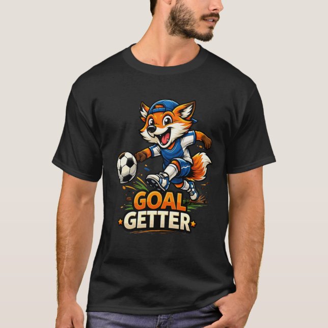Camiseta Funny Fox Playing Soccer Cartoon Design (Frente)