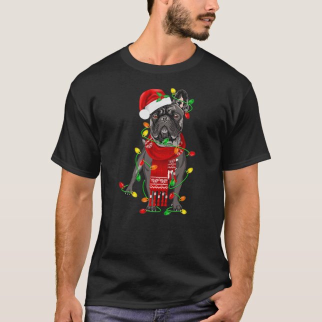 Camiseta Funny French Bulldog Dog Tree Christmas Lights Xma (Frente)