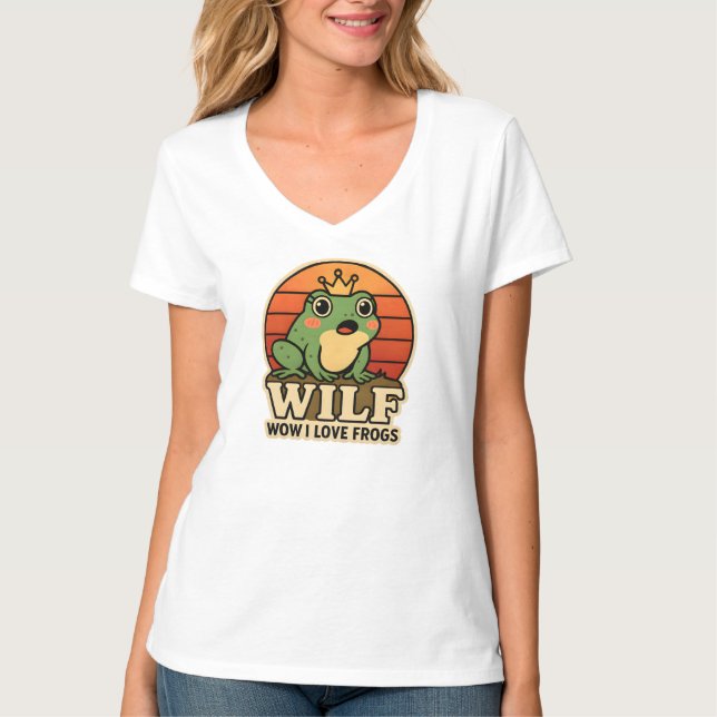 Camiseta Funny Frog – WILF Wow I Love Frogs Retro  (Frente)