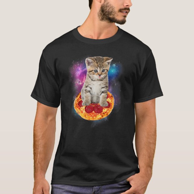 Camiseta Funny Galaxy Cat Shirt  Space Cat Eat Pizza and Ta (Frente)