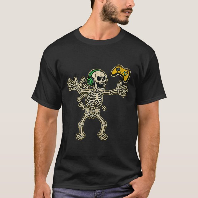 Camiseta Funny Gamer Angry Skeleton Gamer Teen Boys Video G (Frente)