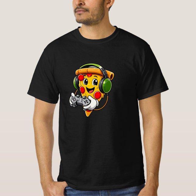 Camiseta Funny Gamer Pizza Character Gaming Design – Cute P (Frente)