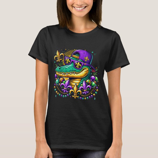 Camiseta Funny Gator Mardi Gras  (Frente)