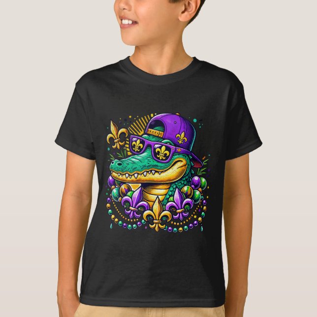 Camiseta Funny Gator Mardi Gras  (Frente)