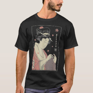 Camiseta Funny GEISHA KNITTING Samurai Amante japonês Clas
