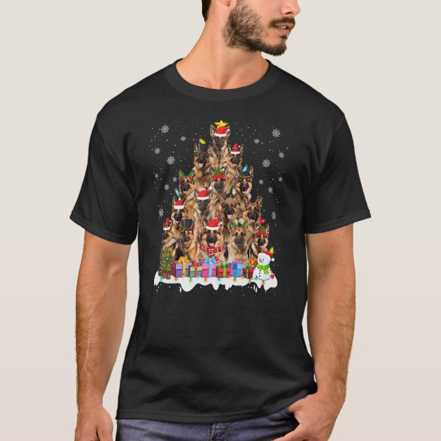 Camiseta Funny German Shepherd Christmas Lights Tree Dog Lo (Frente)