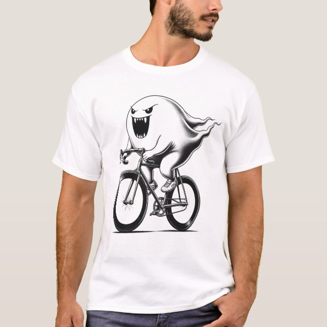 Camiseta Funny Ghost Boo Andando de Bicicleta Bicicleta Bic (Frente)