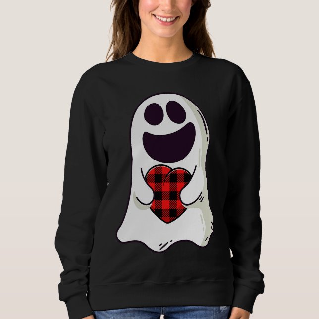 Camiseta Funny Ghost Hugging Red Hearts Plaid buffalo Valen (Frente)
