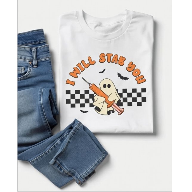 Camiseta Funny Ghost Nurse I Will Stab You Halloween (Criador carregado)
