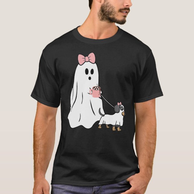 Camiseta Funny Ghost Walking Dog Dachshund Wiener Halloween (Frente)