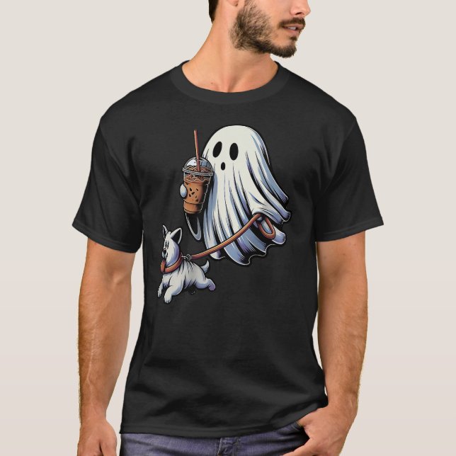 Camiseta Funny Ghost Walking Dog ghost dog halloween Night (Frente)