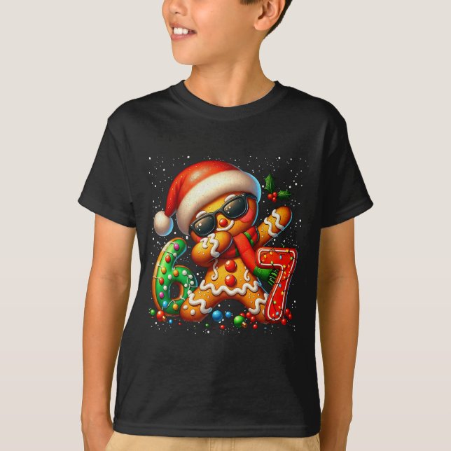 Camiseta Funny Gingerbread Dabbing Six Seven 67 Meme Christ (Frente)