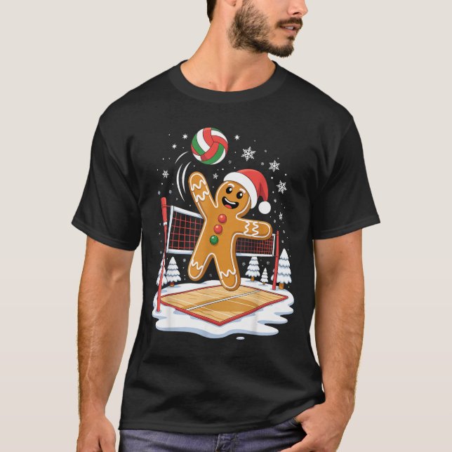 Camiseta Funny Gingerbread Volleyball Player Christmas  (Frente)