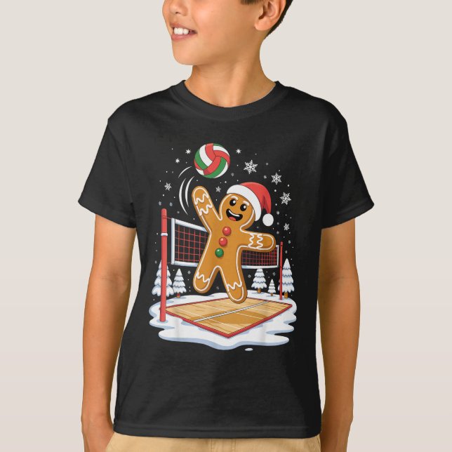 Camiseta Funny Gingerbread Volleyball Player Christmas  (Frente)