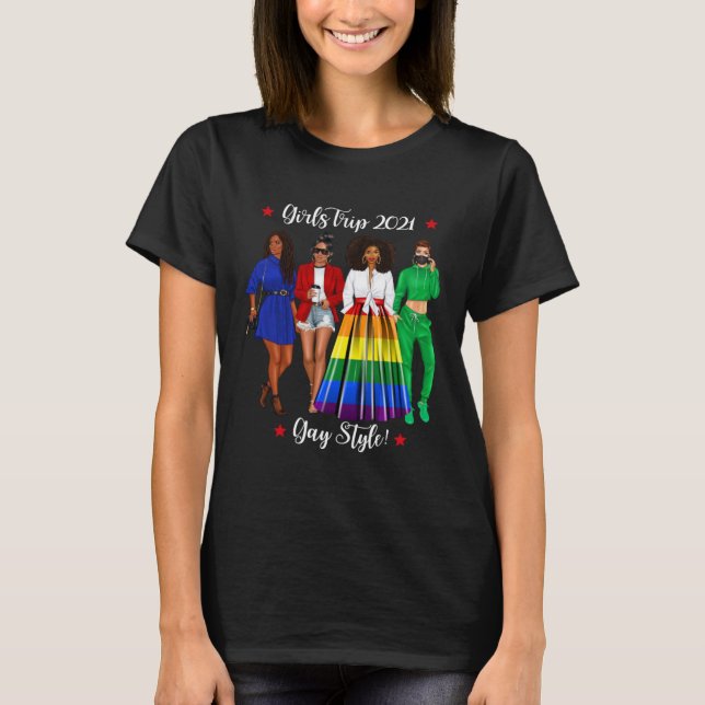 Camiseta Funny Girls Trip LGBTQ Vacation Gay Black Woman He (Frente)