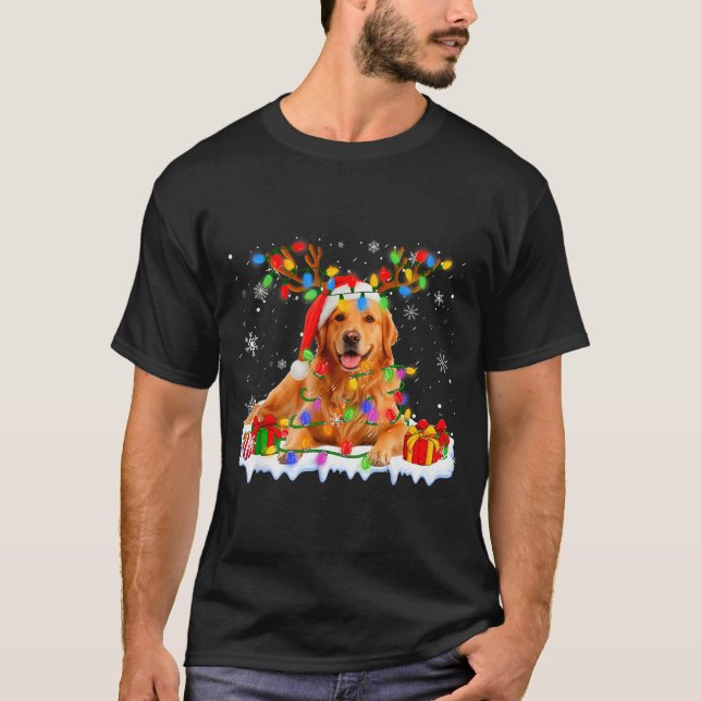Camiseta Funny Golden Retriever Christmas Santa Hat Reindee (Frente)