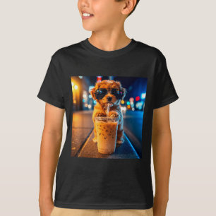 Camiseta Funny goldendoodle bebendo café gelado meme de ani