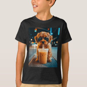 Camiseta Funny goldendoodle bebendo café gelado meme de ani