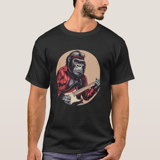 Camiseta Funny Gorilla com roupa de violão elétrica (Frente)