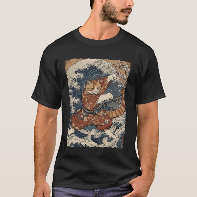 Camiseta Funny Graphic Cat Japanese Anime (Frente)