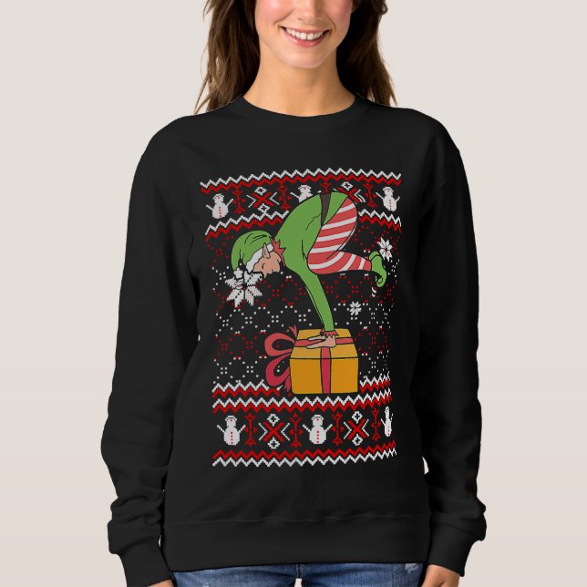 Camiseta Funny Green Elf Do Yoga Ugly Christmas Sweater Nam (Frente)