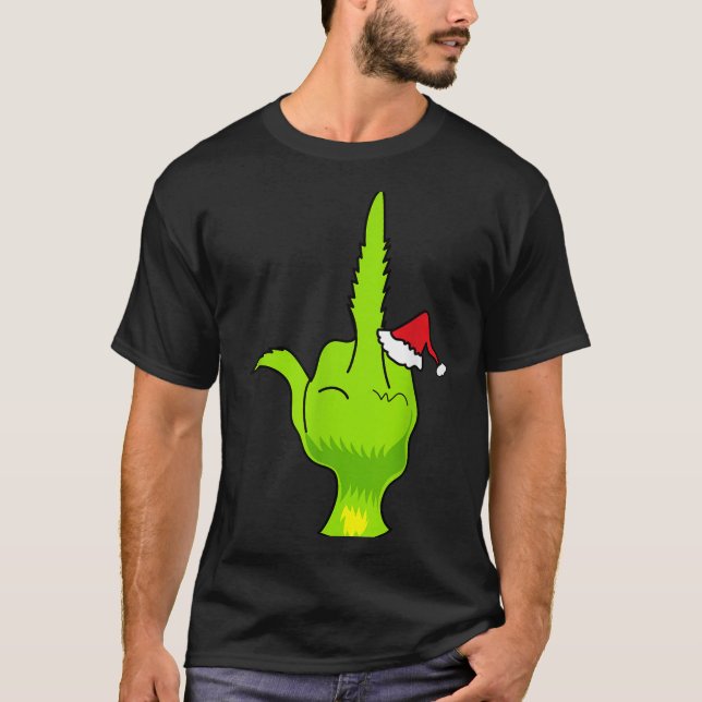 Camiseta Funny Green Hand Middle Finger Xmas Santa  (Frente)