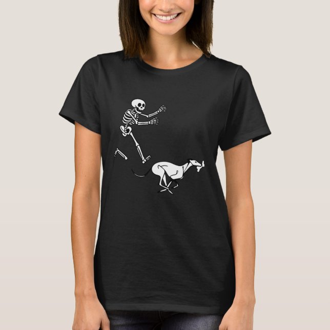 Camiseta Funny Greyhound Running Skeleton Halloween (Frente)