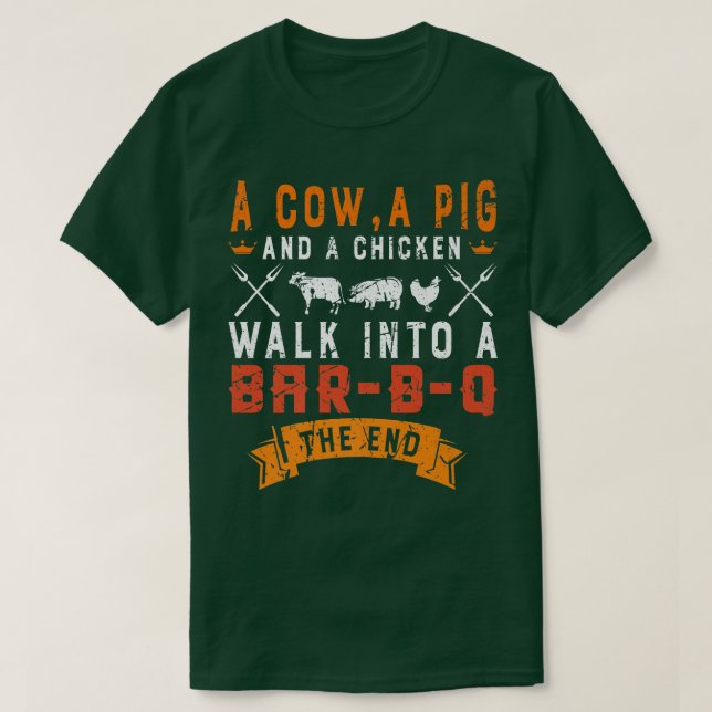 Camiseta Funny Grilling BBQ Meat Cow Pig Chicken Walk Into  (Frente do Design)