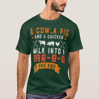 Camiseta Funny Grilling BBQ Meat Cow Pig Chicken Walk Into 