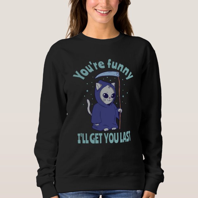 Camiseta Funny Grim Reaper Cat Halloween Costume (Frente)