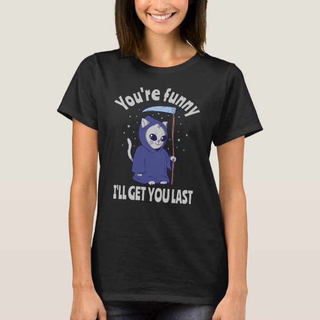 Camiseta Funny Grim Reaper Cat Halloween Costume (Frente)