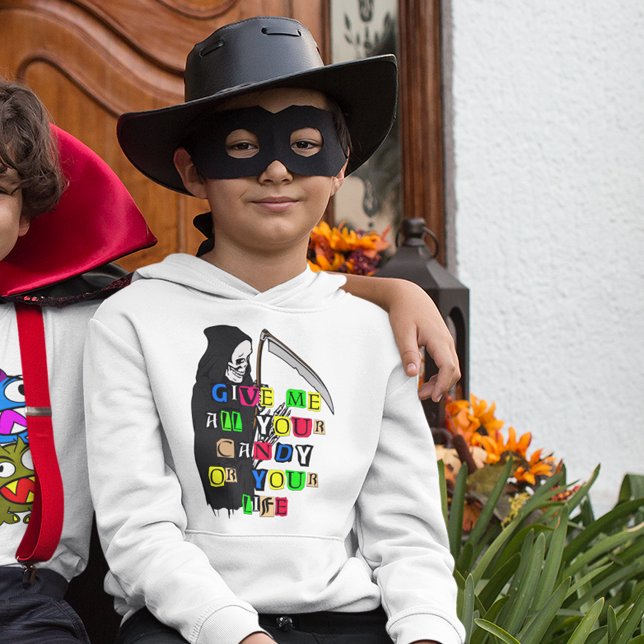 Camiseta Funny Grim Reaper me dá tipografia doce (Funny Grim Reaper Give Me Candy Typography Kid's Hoodie)