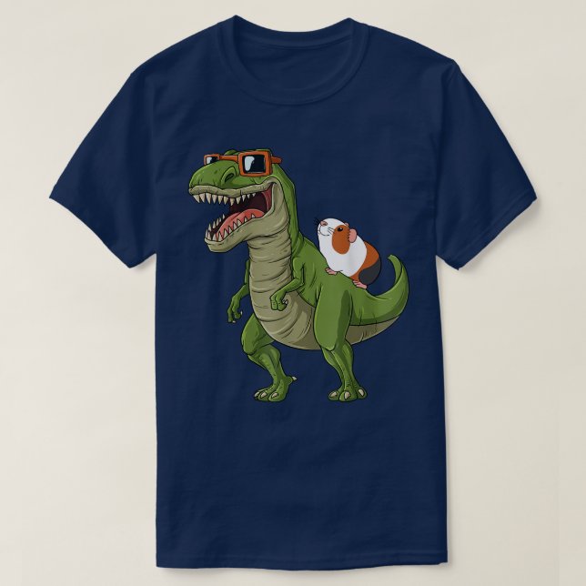Camiseta Funny Guinea Pig Riding T Rex Dinosaur Hamster Gui (Frente do Design)