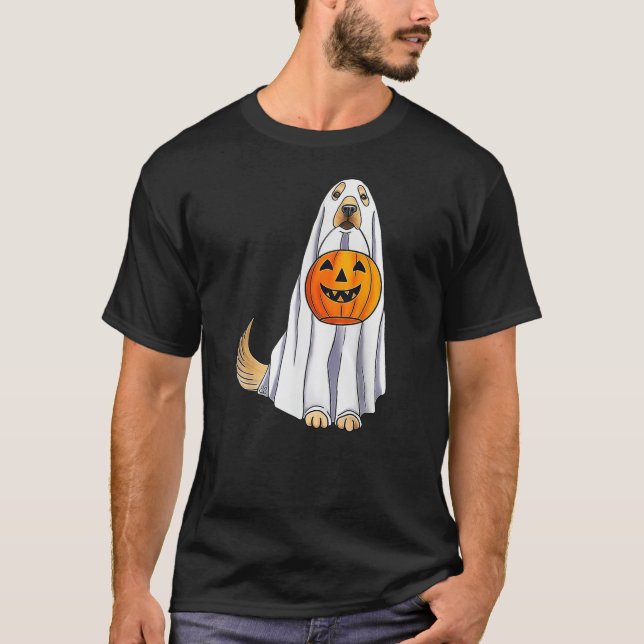 Camiseta Funny Halloween Golden Retriever Dog Ghost and Pum (Frente)