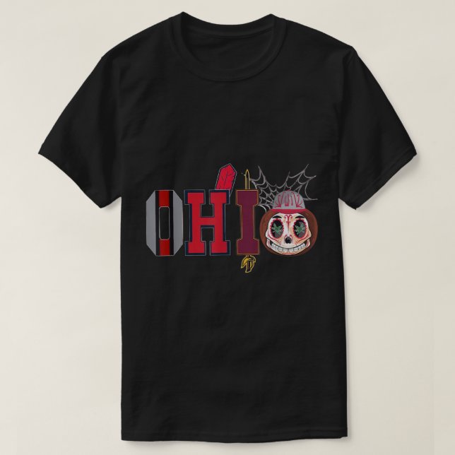 Camiseta Funny Halloween Ohio State Skull Pumpkin  (Frente do Design)