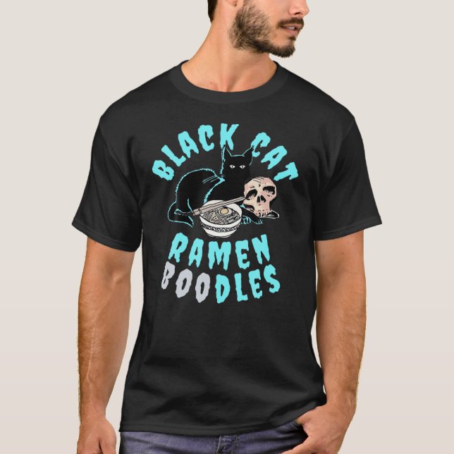 Camiseta Funny Halloween S Black Cat Ramen Boodles (Frente)