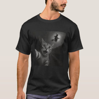 Camiseta Funny Halloween Surprised Scared Cat Selfie Witch 