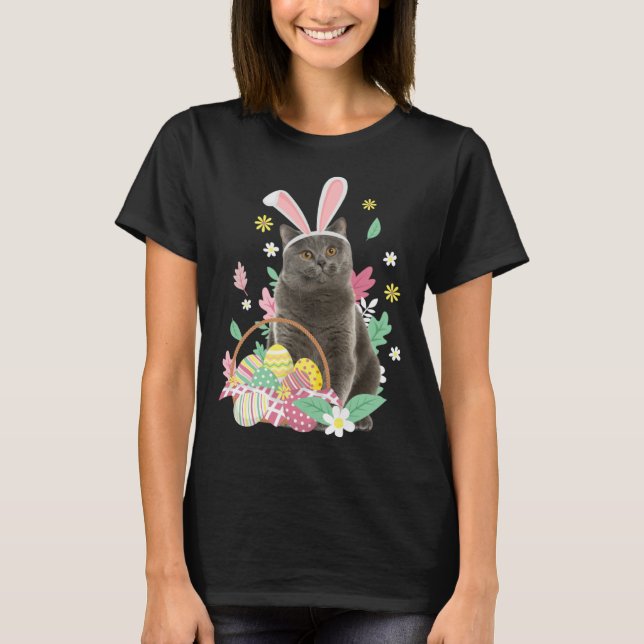 Camiseta Funny happy easter cute cat bunny eggs basket rabb (Frente)