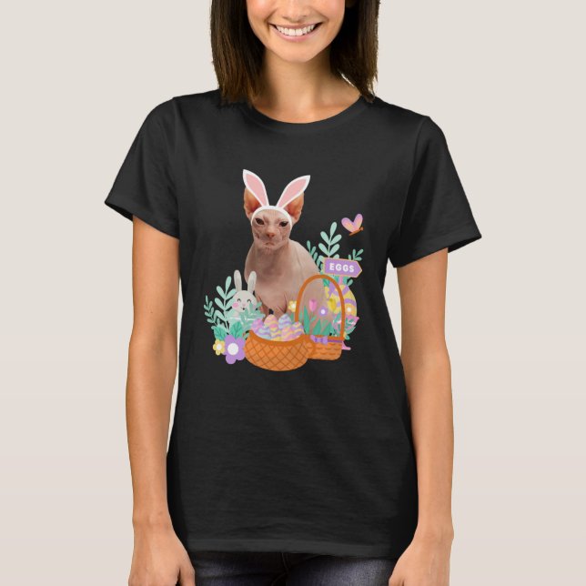 Camiseta Funny happy easter sphynx cat bunny eggs basket ra (Frente)
