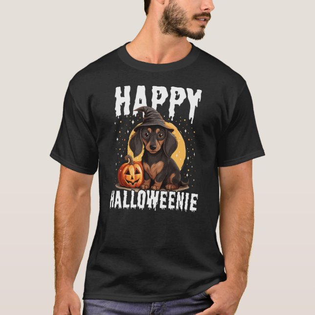 Camiseta Funny Happy Halloweenie Halloween 2024 Weiner Dog  (Frente)