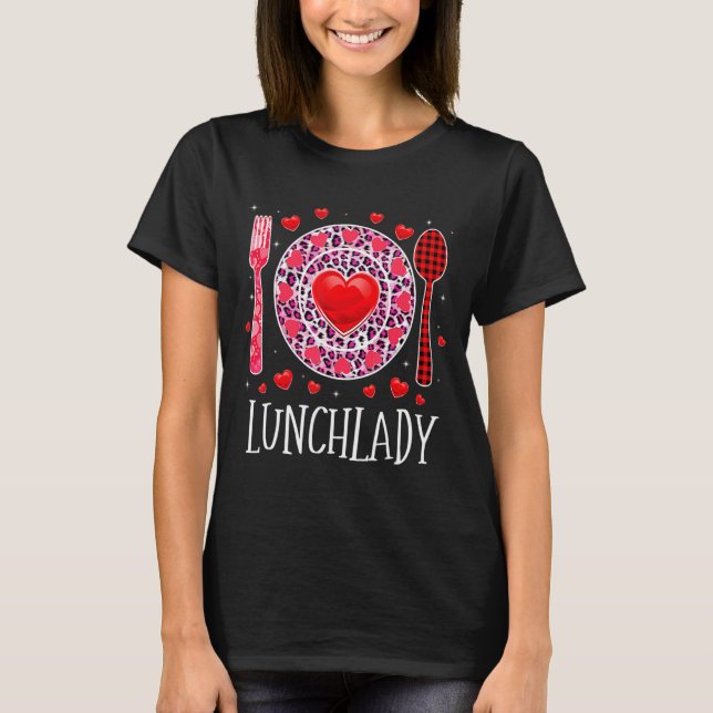 Camiseta Funny Happy Valentines Day Lunch Lady Leopard Hea  (Frente)