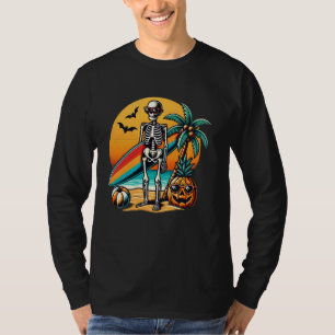 Camiseta Funny Hawaii Skeleton surfando Halloween Havaiano
