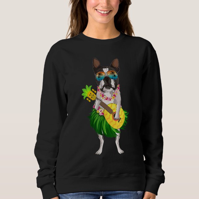 Camiseta Funny Hawaiian Boston Terrier Dog Pineapple Ukulel (Frente)