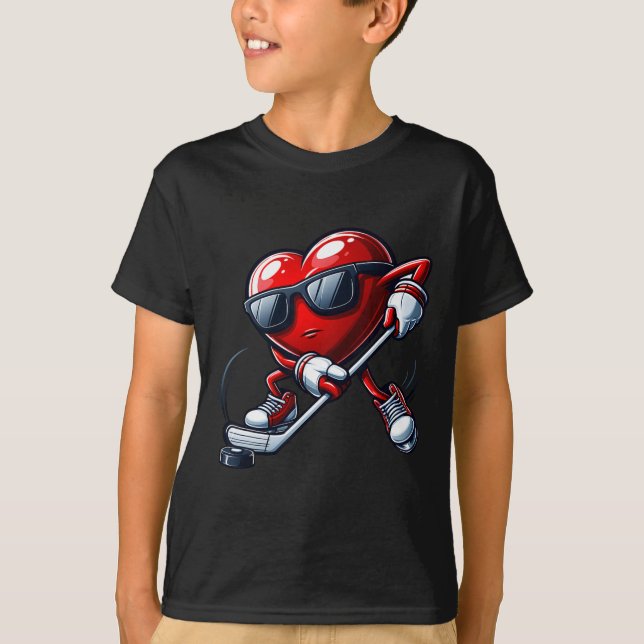 Camiseta Funny Heart Playing Hockey Valentines Day Mens Boy (Frente)