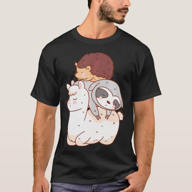 Camiseta Funny Hedgehog Andando Sloth Andando Llama (Frente)