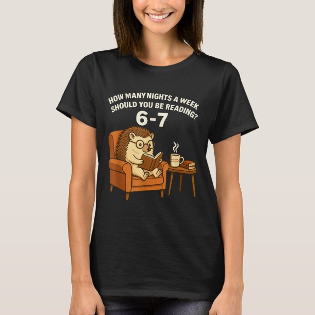 Camiseta Funny Hedgehog Reading Book 67 Six Seven Meme  (Frente)