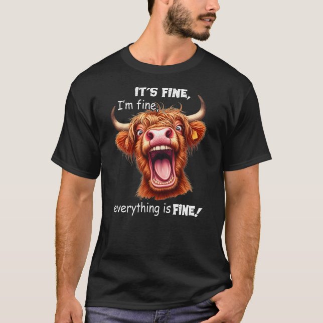 Camiseta Funny Highland Cow It's Fine I'm Fine Everything I (Frente)